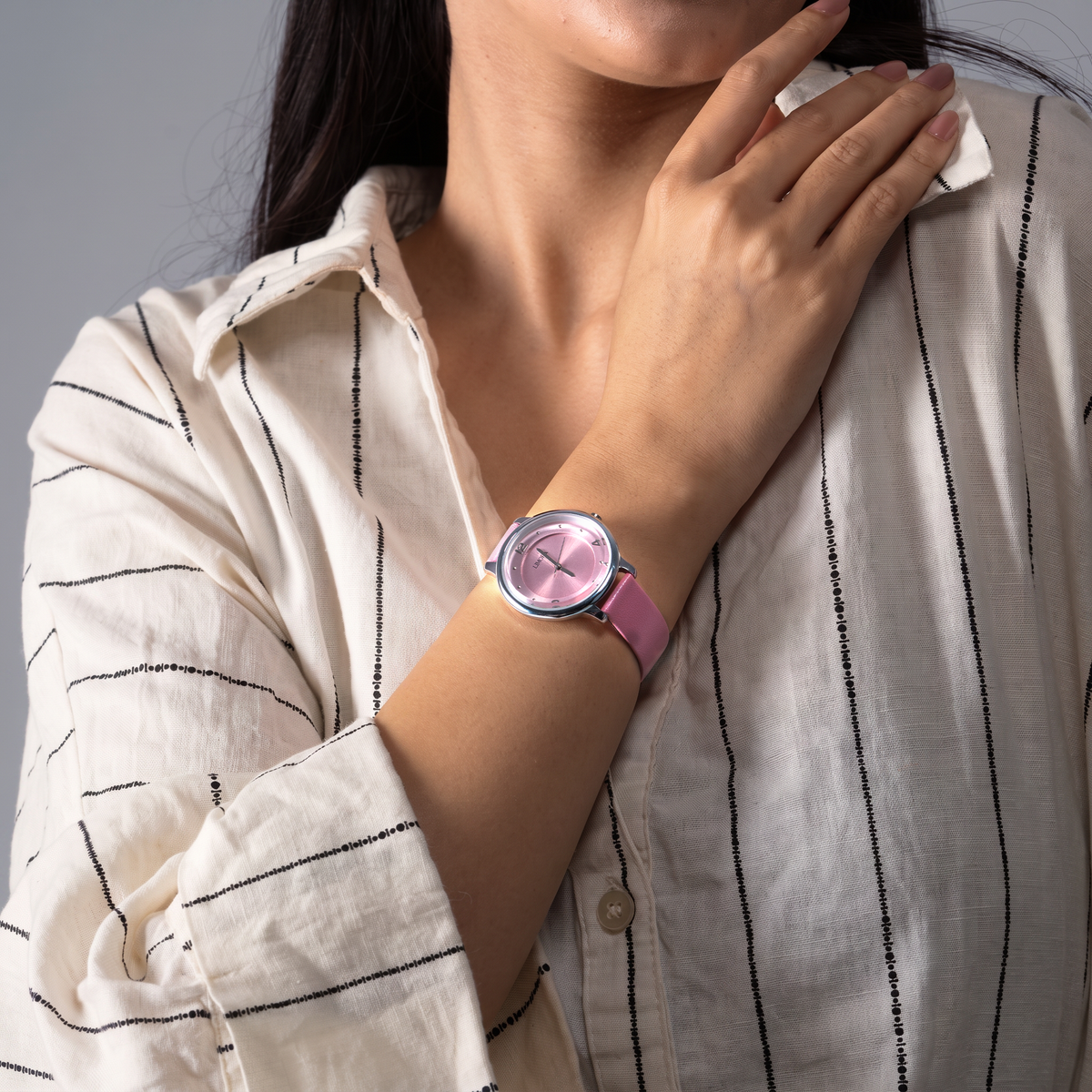 Limora Rose Blush Pink Dial Leather Strap Women's Watch
