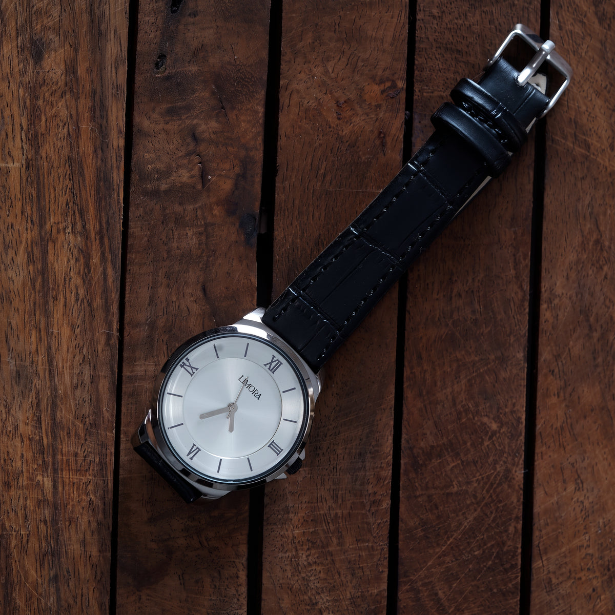 Limora Noir Classic Black Leather Roman Dial Watch