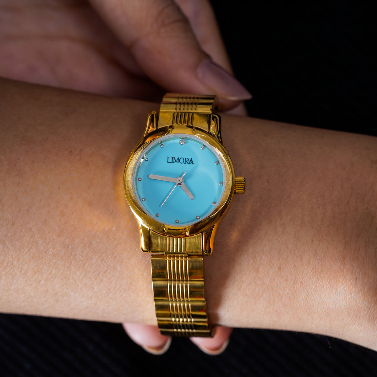 Limora Gold Sky Blue Gold Tone Stainless Steel Watch