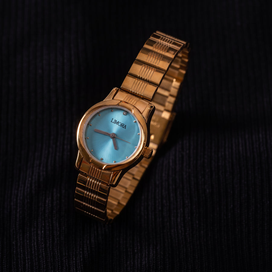 Limora Gold Sky Blue Gold Tone Stainless Steel Watch