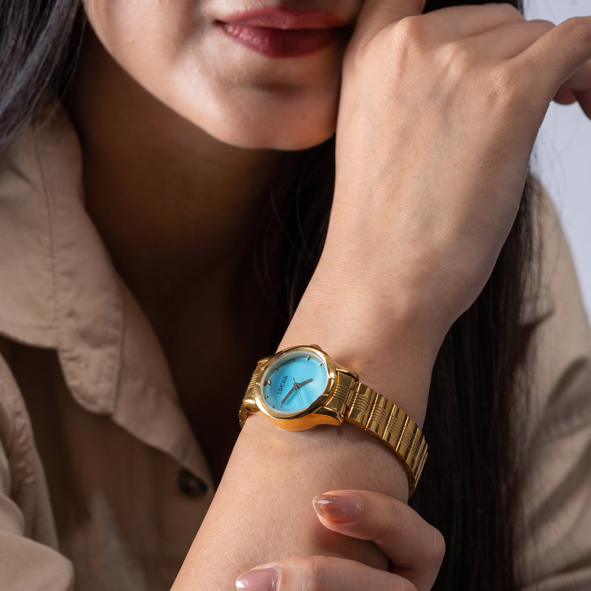 Limora Gold Sky Blue Gold Tone Stainless Steel Watch